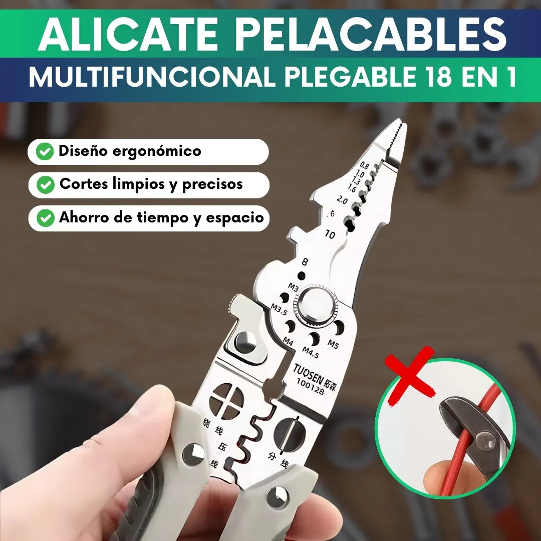 Alicate pelacables multifuncional plegable 18 en 1