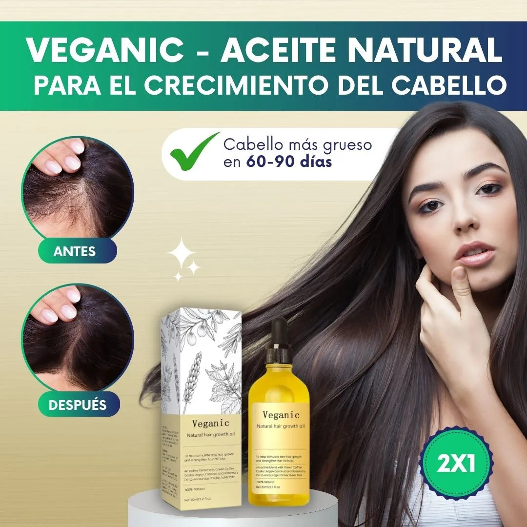 Veganic - Aceite natural para el crecimiento del cabello - LLEVA 2 / PAGA 1