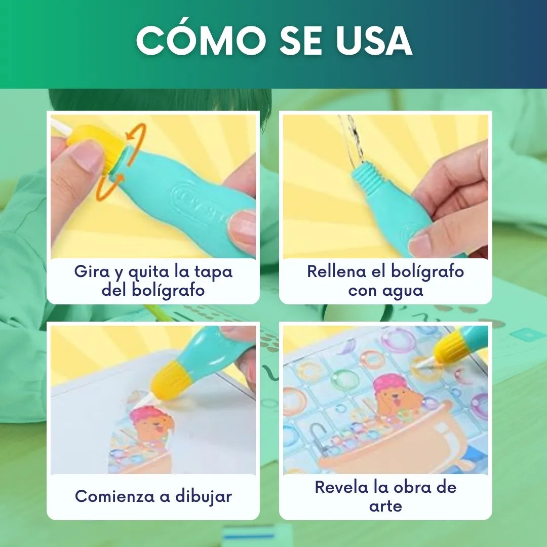 Libro mágico reutilizable de agua para colorear + Bolígrafo I 2x1
