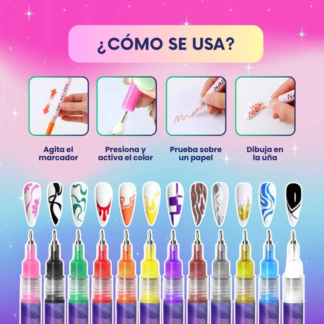 NailArt™ - Set de 12 marcadores acrílicos para decorar uñas