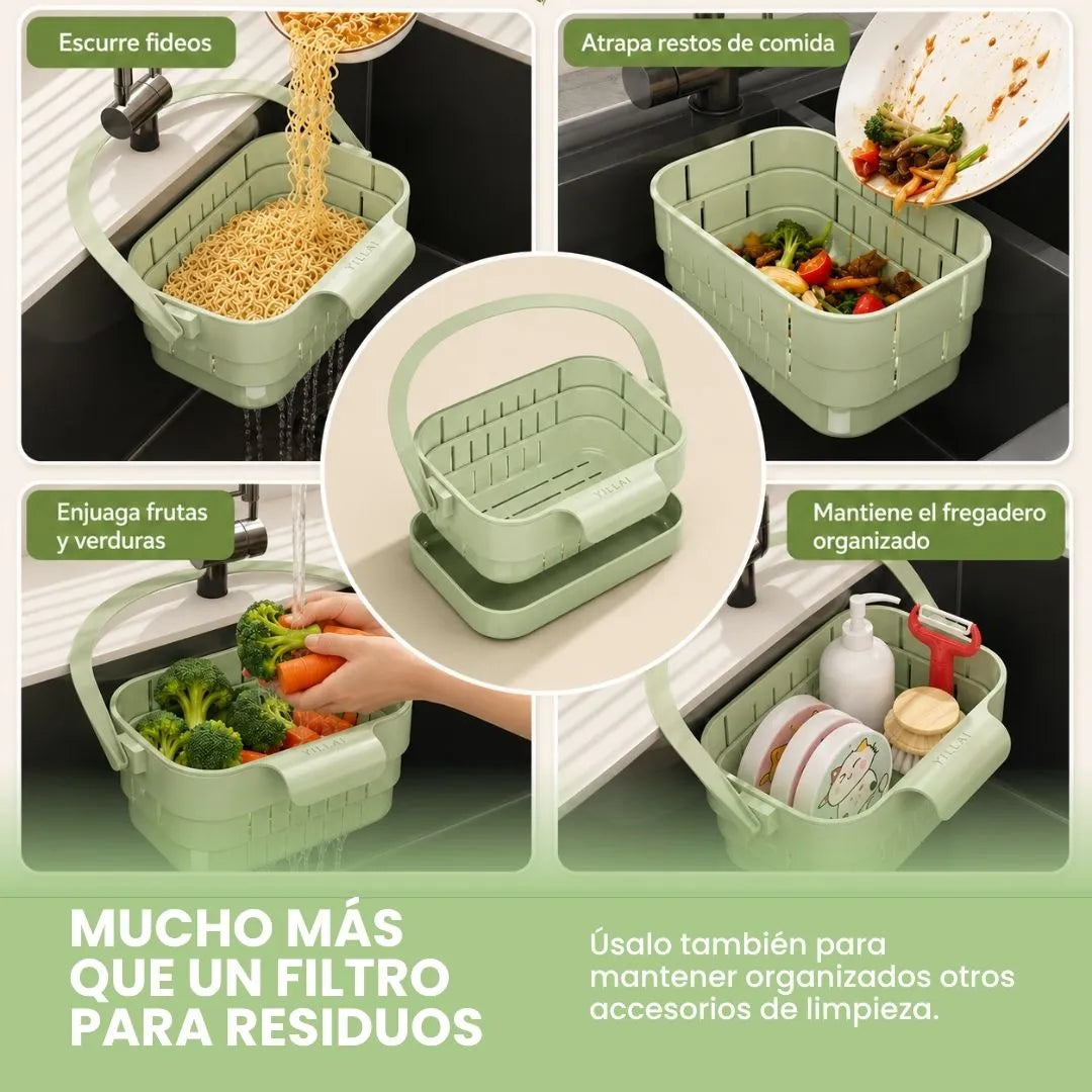 DrainFlex™ – Pack x3 Canastas Escurridoras Plegables y Extensibles para Fregadero