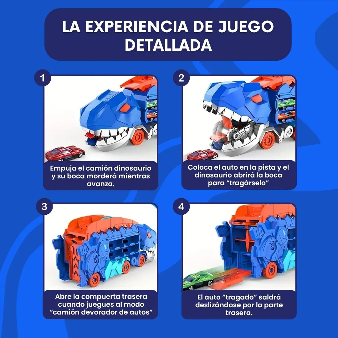 DinoCar 3 en 1 – Camión pista dinosaurio que devora carros