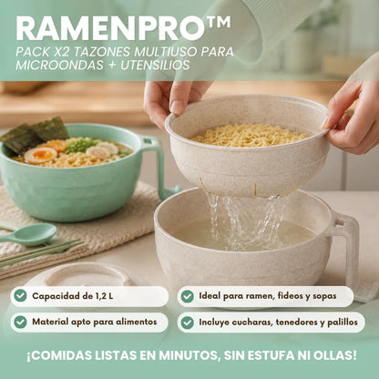 RamenPro™ - Pack x2 tazones multiuso para microondas + utensilios 🎁