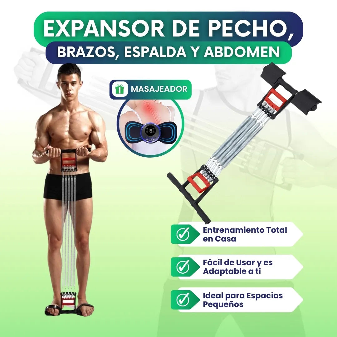 Expansor de pecho, brazos, espalda y abdomen + Masajeador de regalo