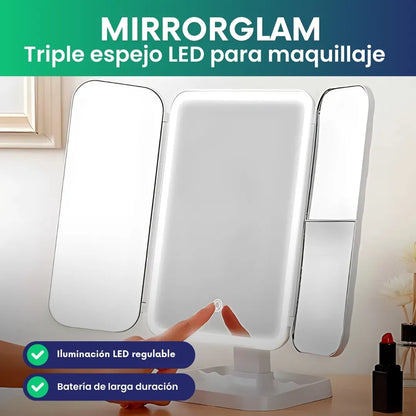 MirrorGlam - Triple espejo LED para maquillaje