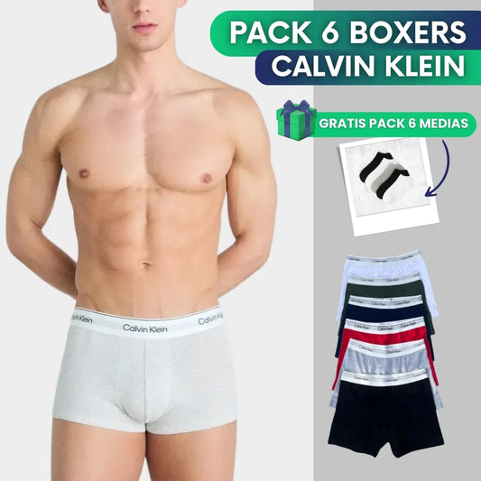PACK 6 boxers Calvin Klein + 6 pares medias de regalo