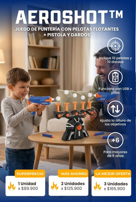 AeroShot™ - Juego de Puntería con Pelotas Flotantes + Pistola y dardos
