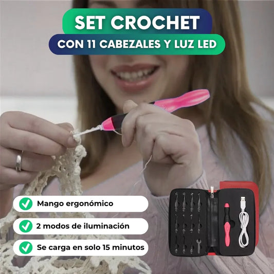 Set Crochet con 11 cabezales intercambiables y luz led