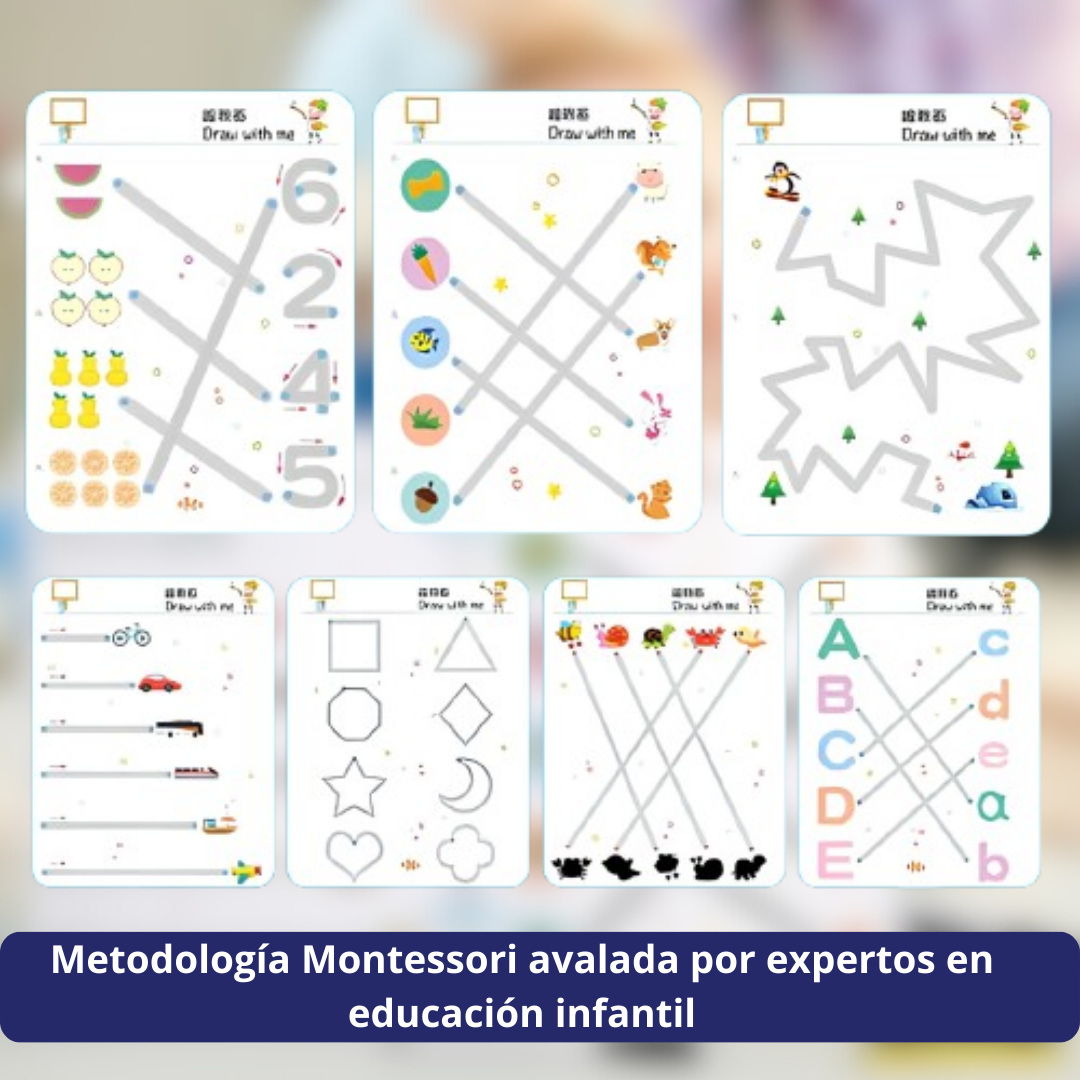 Libro Montessori mágico de trazos reutilizable + eBook 🎁