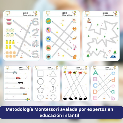 Libro Montessori mágico de trazos reutilizable + eBook 🎁