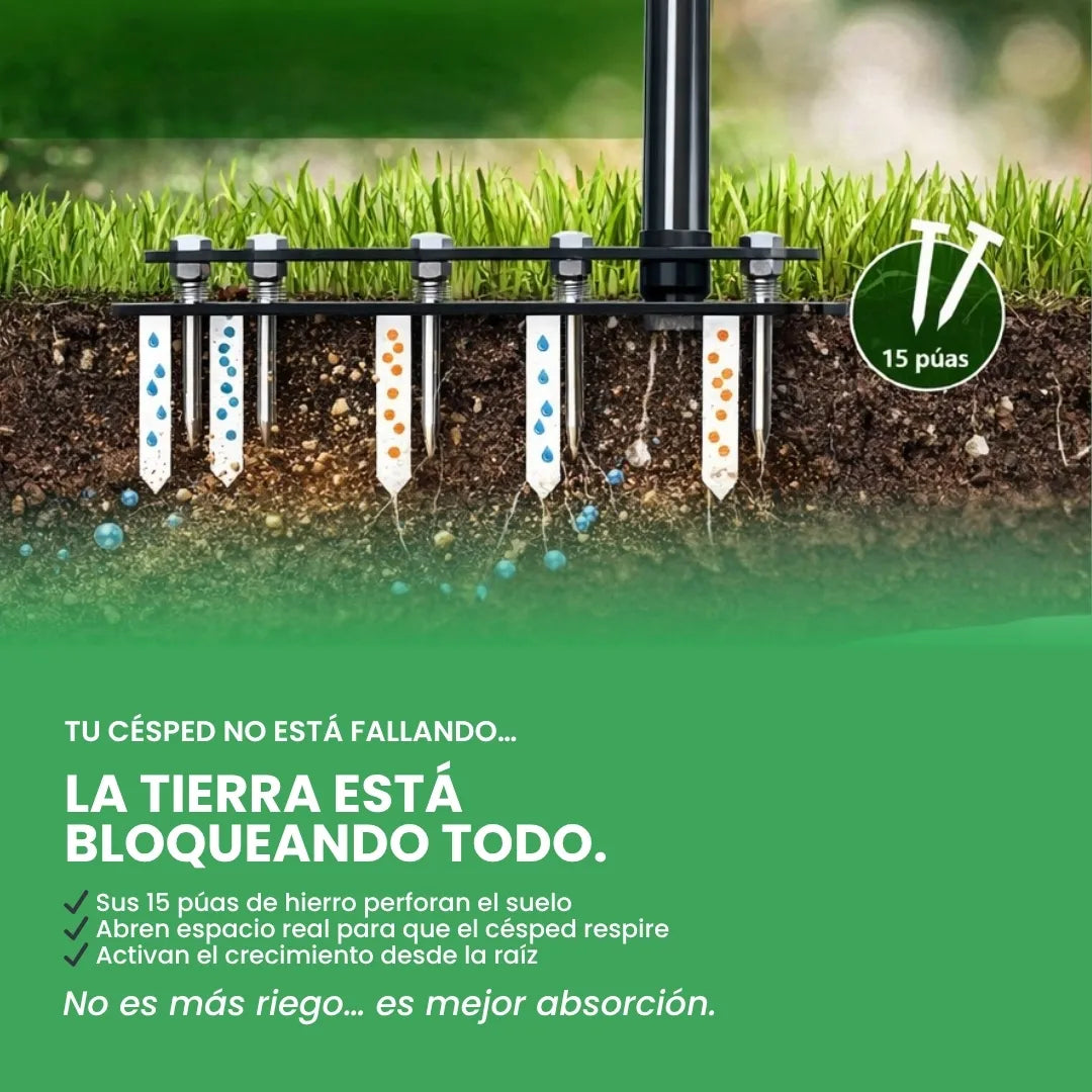 TerraPúa™ - Aireador de cesped con 15 púas de hierro