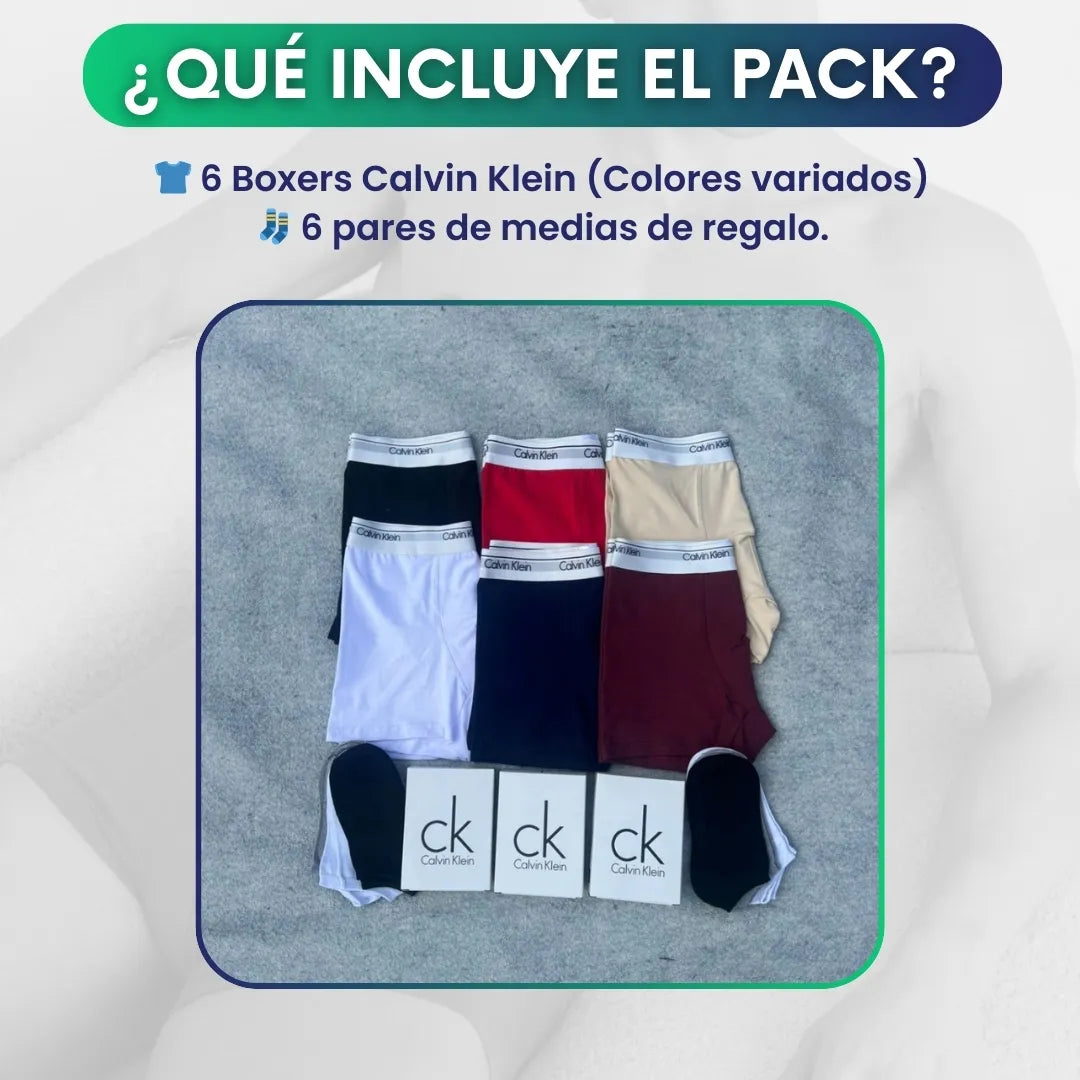 PACK 6 boxers Calvin Klein + 6 pares medias de regalo