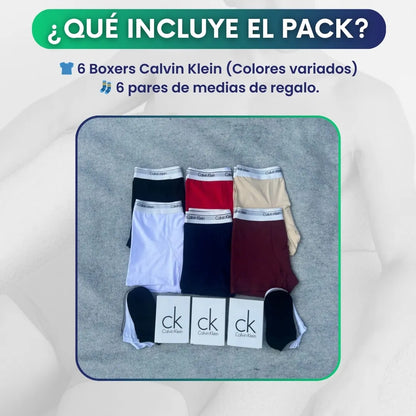 PACK 6 boxers Calvin Klein + 6 pares medias de regalo