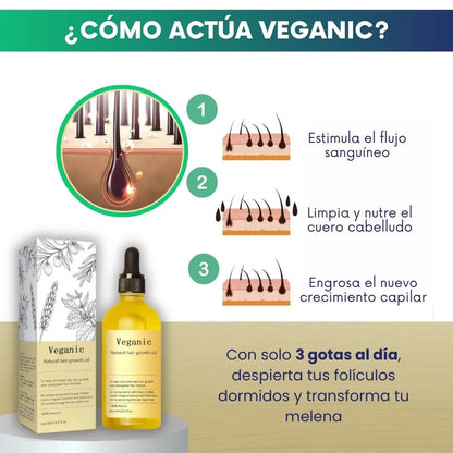 Veganic - Aceite natural para el crecimiento del cabello - LLEVA 2 / PAGA 1