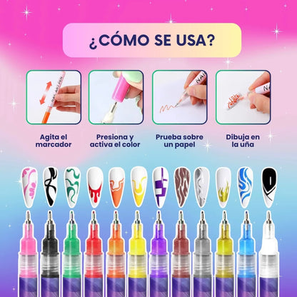 NailArt™ - Set de 12 marcadores acrílicos para decorar uñas