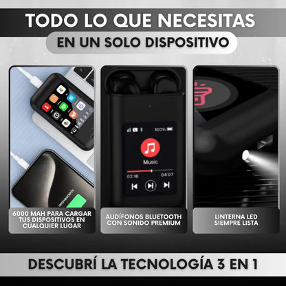 Power Bank 3 en 1 con audífonos y linterna