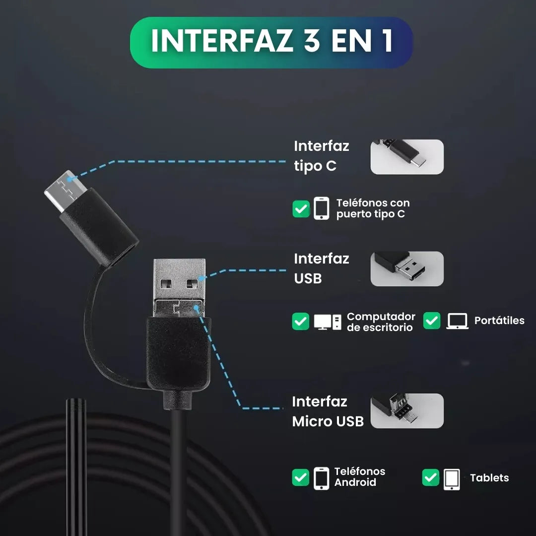 Cámara endoscopio de inspección HD para celulares - 1 metro