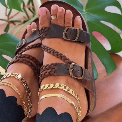 VELSYRA™ - Sandalias trenzadas de cuero vegano premium
