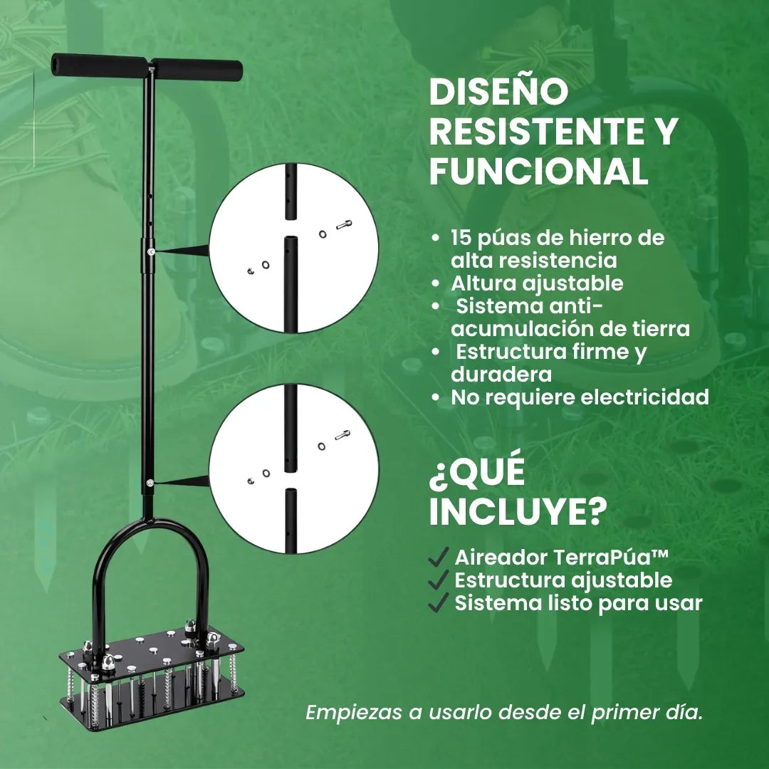 TerraPúa™ - Aireador de cesped con 15 púas de hierro