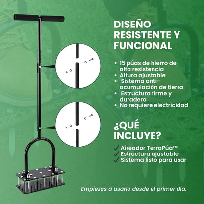 TerraPúa™ - Aireador de cesped con 15 púas de hierro