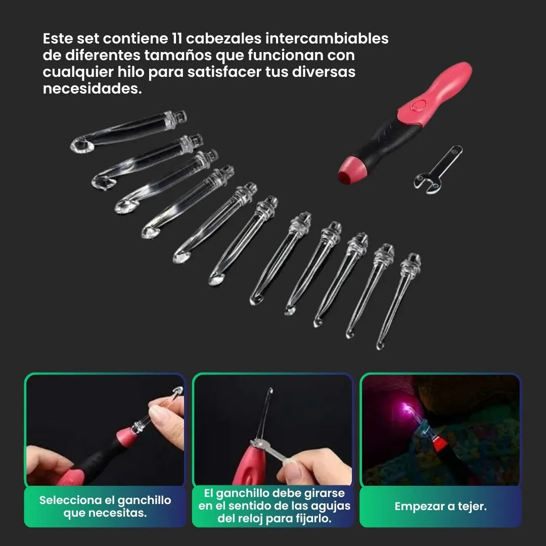 Set Crochet con 11 cabezales intercambiables y luz led