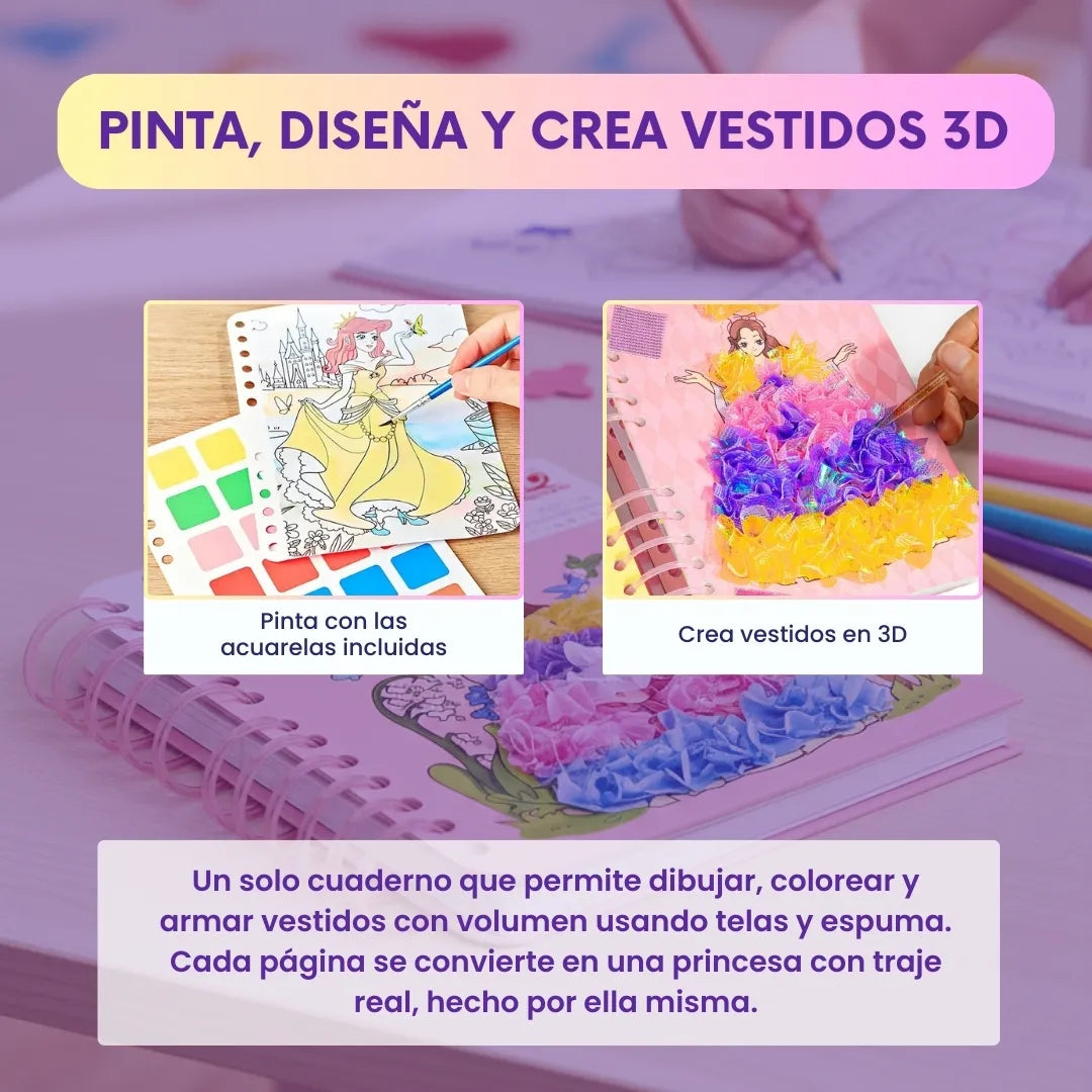 ArtCraft™ – Cuaderno 3D de Diseño y Coloreo de Princesas
