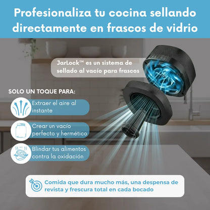 JarLock™ - Sellador electrónico de frascos al vacío +10 tapas 🎁