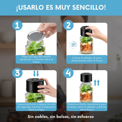 JarLock™ - Sellador electrónico de frascos al vacío +10 tapas 🎁